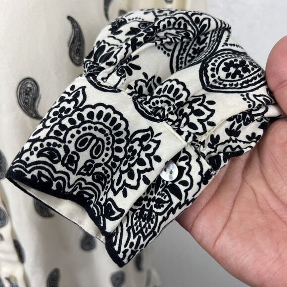 H&M Dress Women Small Beige Black Paisley All Over Print Long Sleeve Peplum Mini - Picture 10 of 15